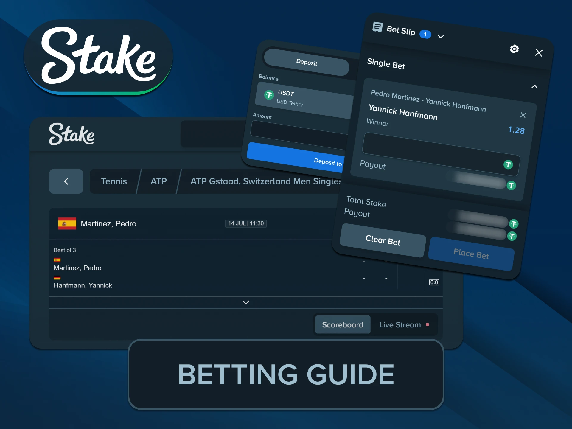 Read the official guidelines to understand how to bet on Stake Tennis.