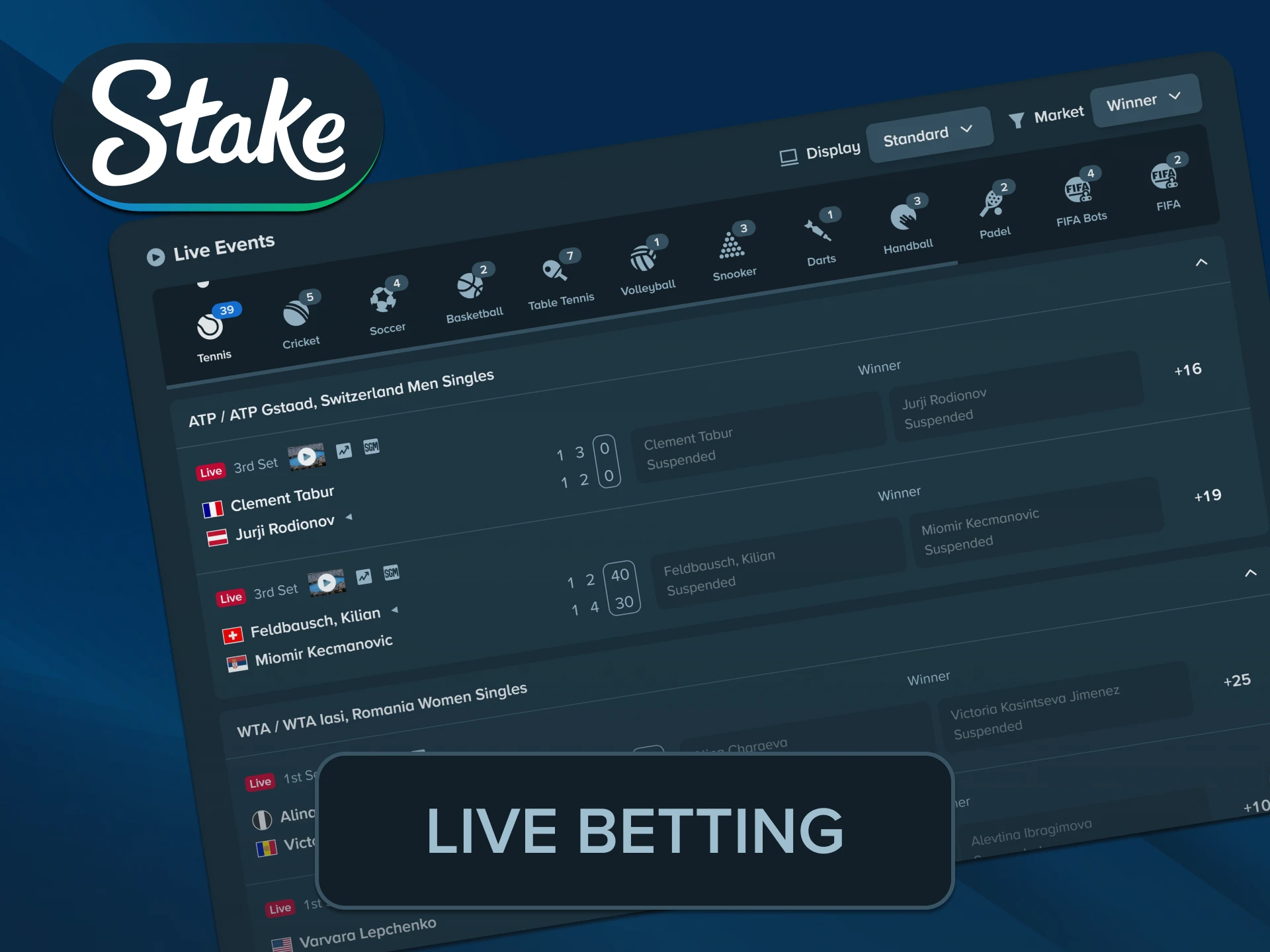 Place profitable real-time in-play wagers exploring dynamic active Stake Tennis lines.
